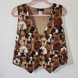 Vintage 1990s Saddle River Dog Print Tie Back Novelty Vest Button Front M